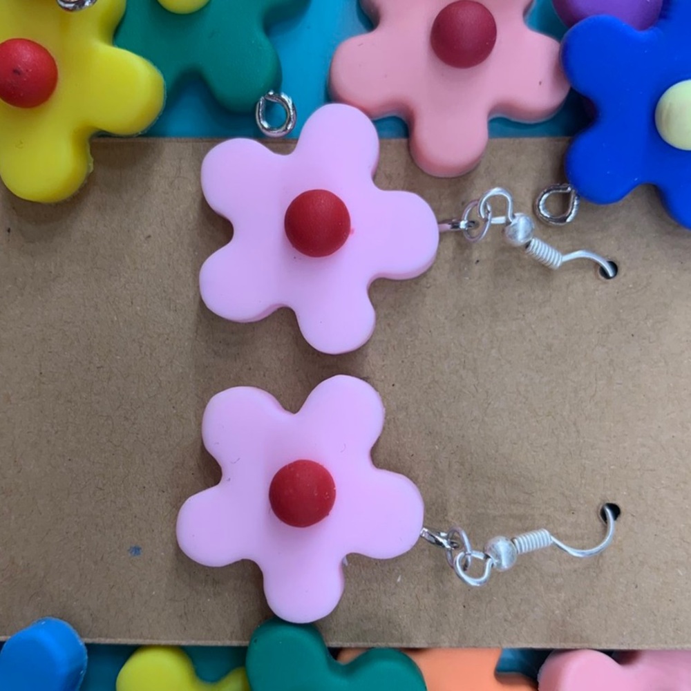 Baby pink flower dangle earrings